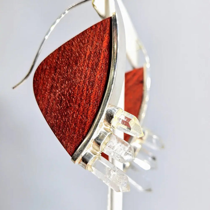 Outlet: ?Great Vibes’ 2.25’’ Earrings - Wood Cyrstals Sterling - Cherry-pop