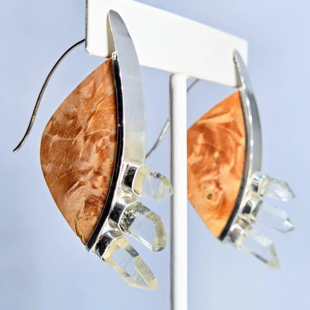 Outlet: ?Great Vibes’ 2.25’’ Earrings - Wood Cyrstals Sterling - Strawberry Blonde Burl