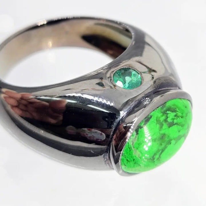 ?GReen Giant!’ Sz 11.5 Ring - Maw Sit Emerald Black Sterling