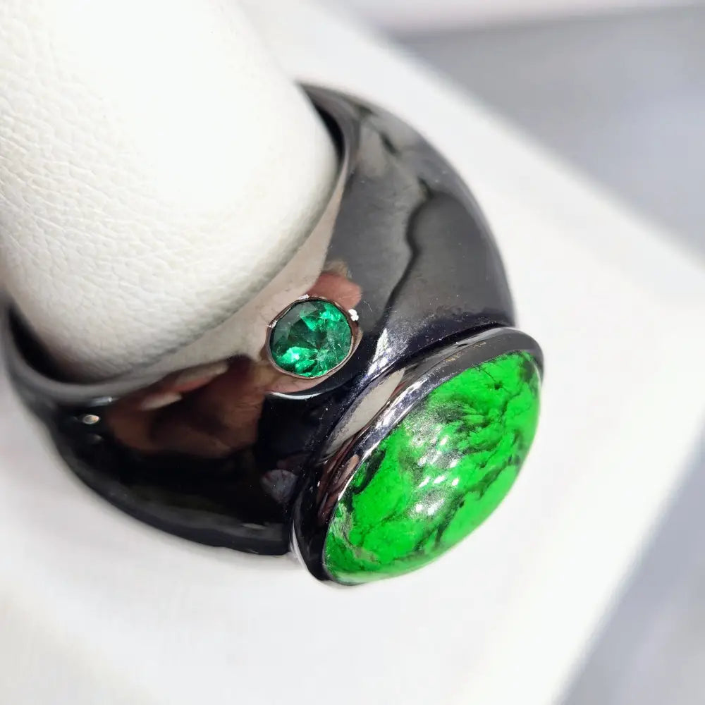?GReen Giant!’ Sz 11.5 Ring - Maw Sit Emerald Black Sterling