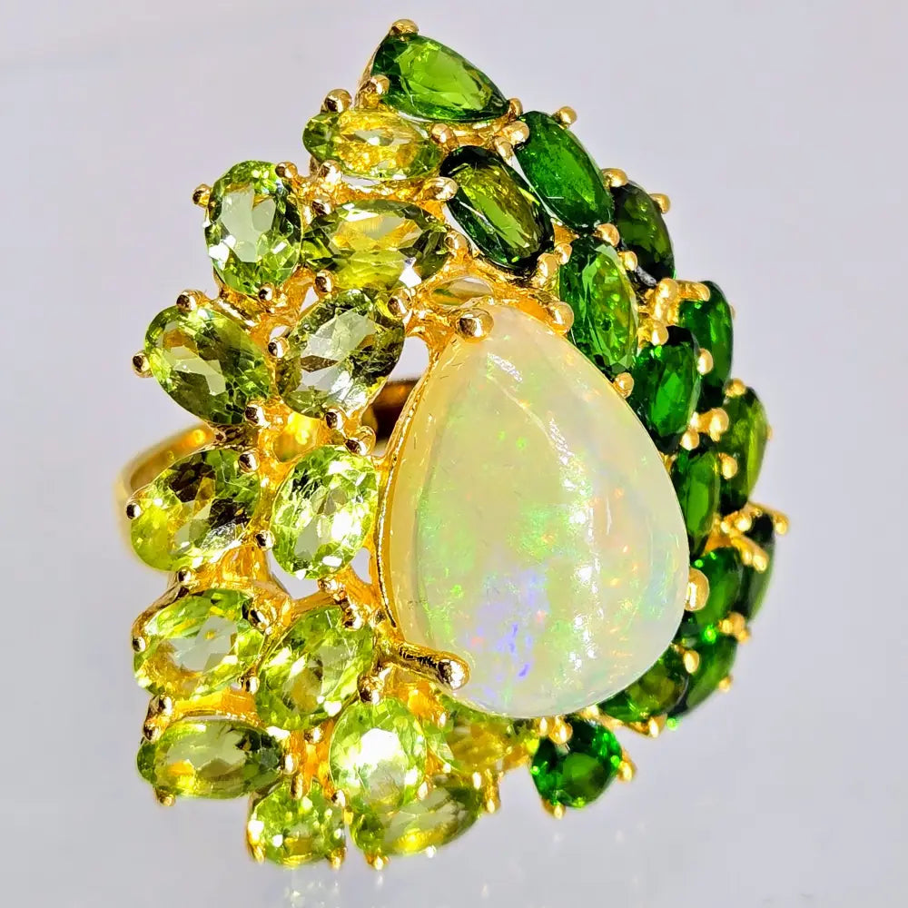 ?GReen Goddess’ Sz 9 Ring - Opal Peridot Chrome Diopside 18k Gold Sterling