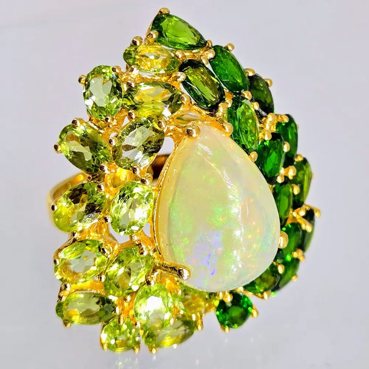 ?GReen Goddess’ Sz 9 Ring - Opal Peridot Chrome Diopside 18k Gold Sterling