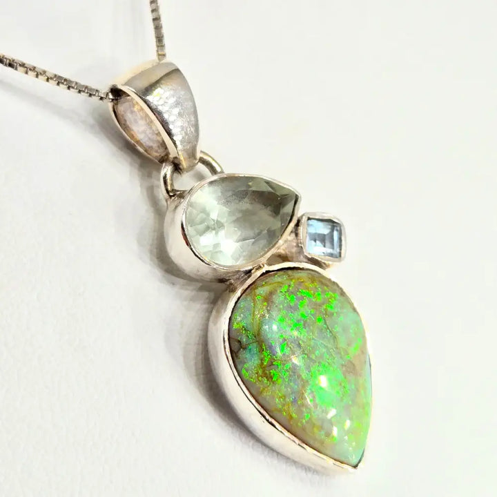 ?GReen Moonbeam’ Pendant Necklace - Opal Prasiolite Topaz Sterling