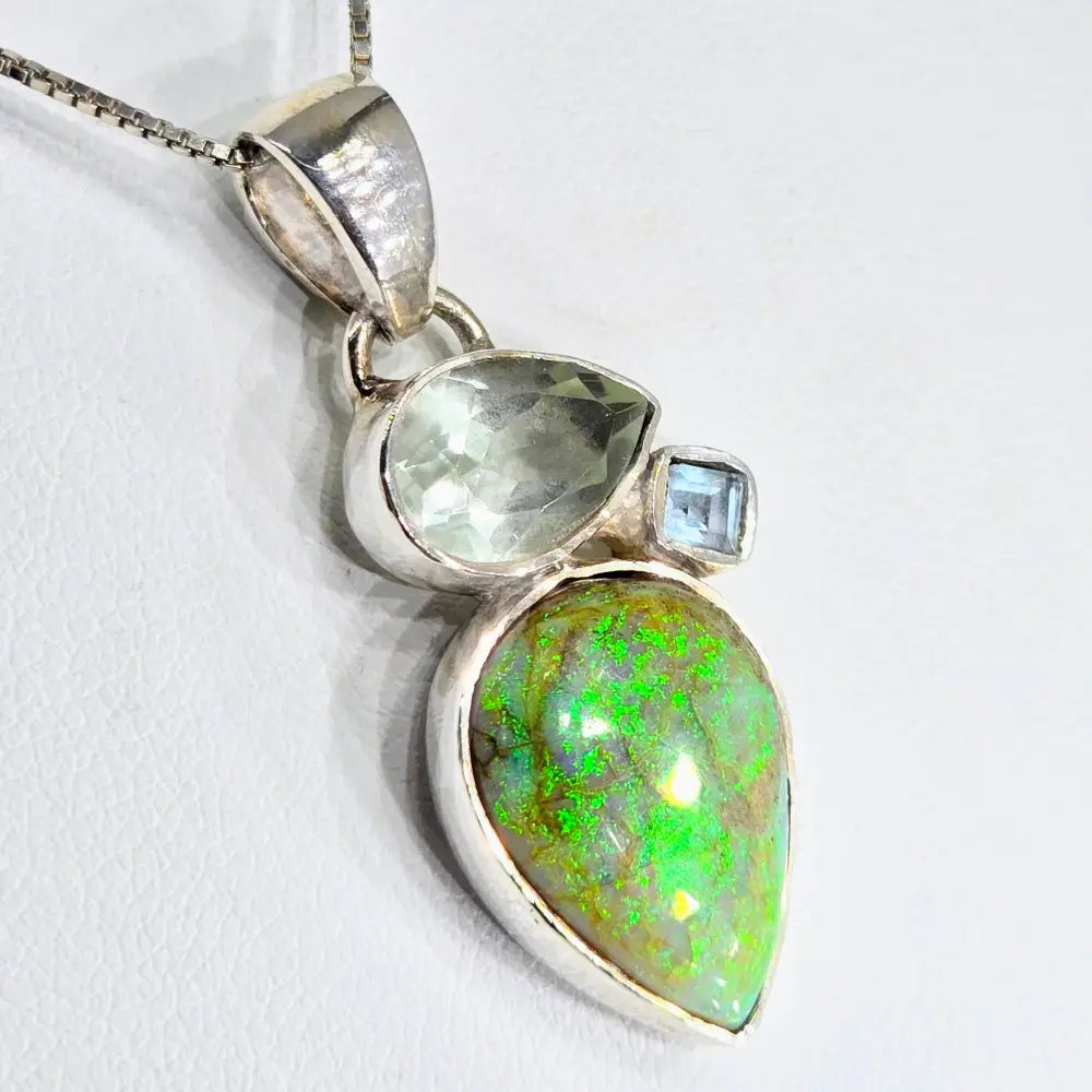 ?GReen Moonbeam’ Pendant Necklace - Opal Prasiolite Topaz Sterling