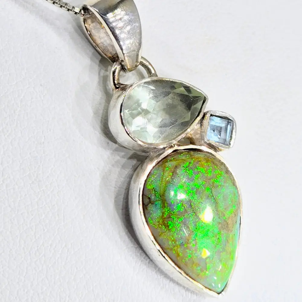 ?GReen Moonbeam’ Pendant Necklace - Opal Prasiolite Topaz Sterling