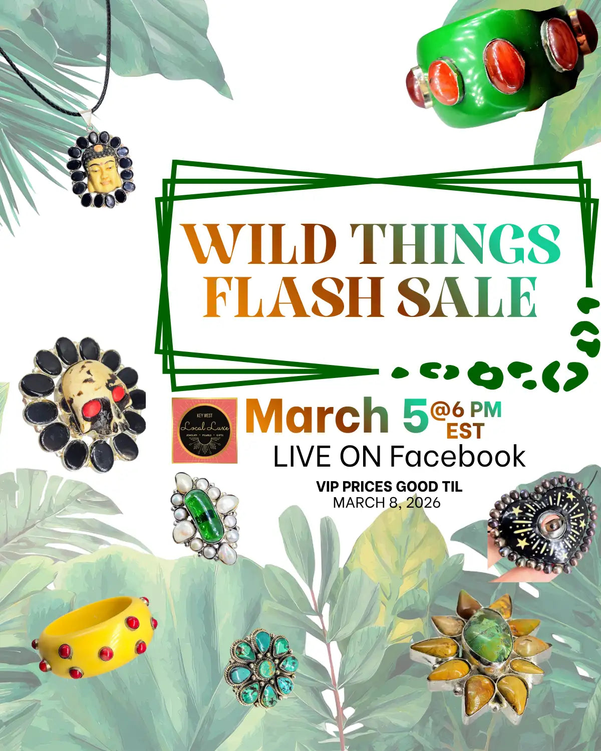 Green and red stone bracelet with a bold, chunky design