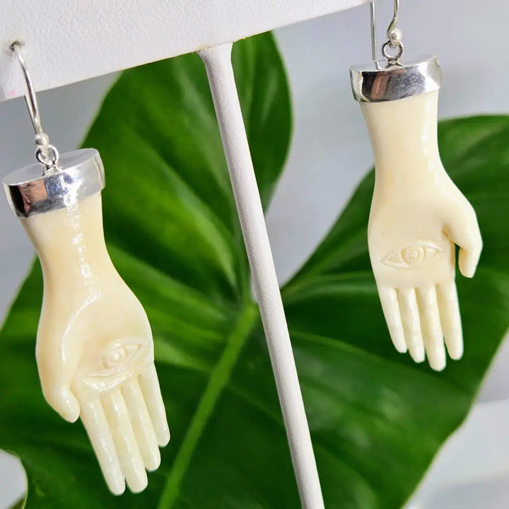 ?HAnds of Fatima’ 2.75’’ Earrings - Ethical Bone Sterling