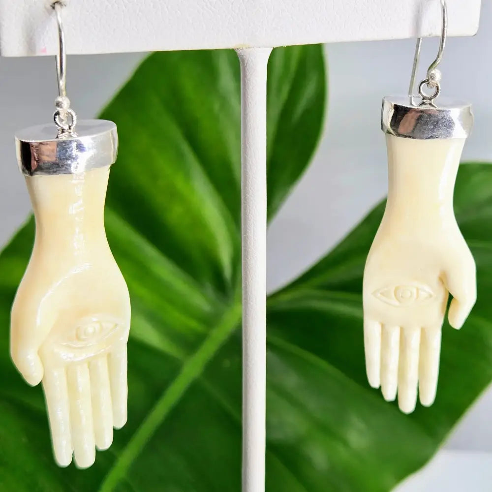 ?HAnds of Fatima’ 2.75’’ Earrings - Ethical Bone Sterling