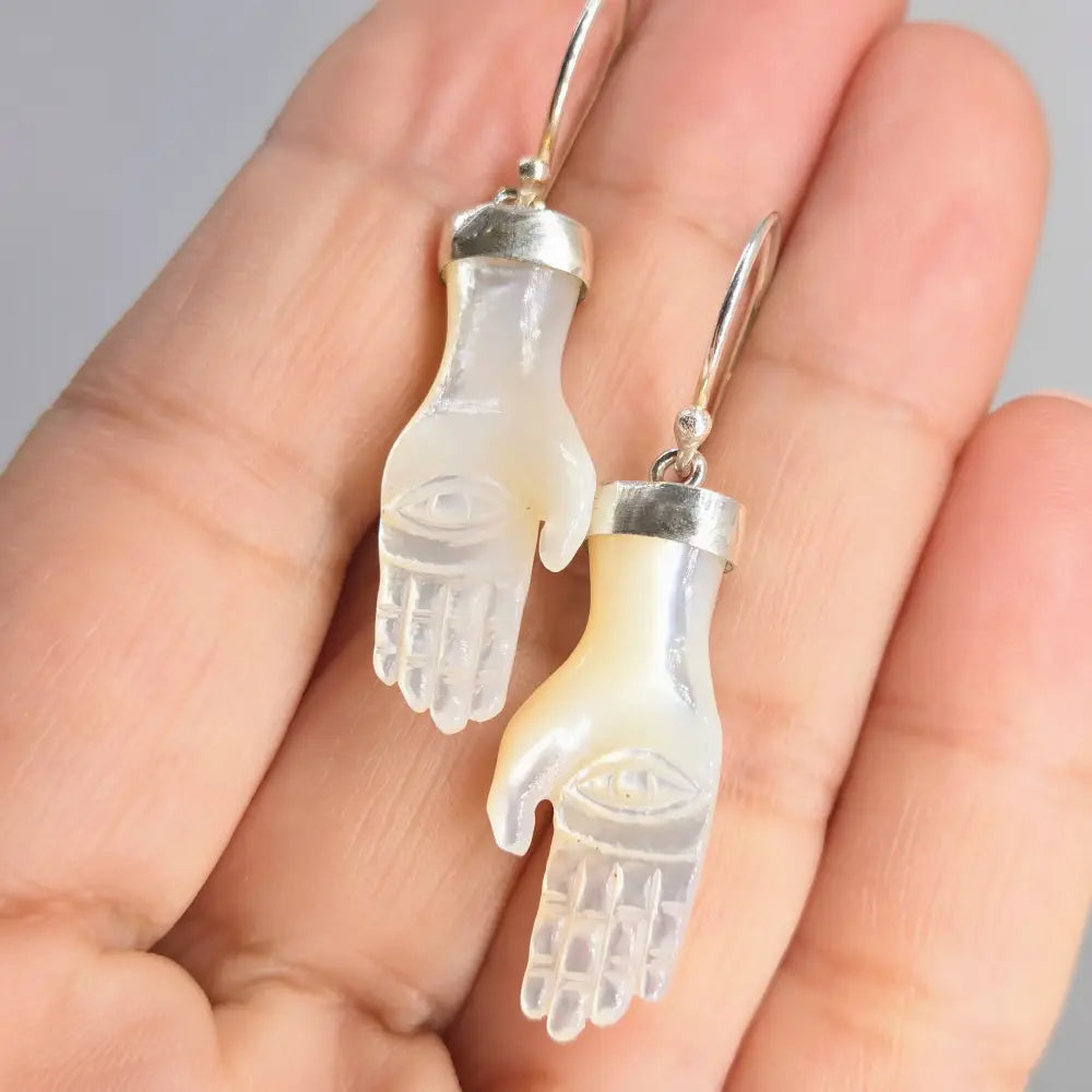 ?HAnds of Fatima’ 2’’ Earrings - South Sea Mother of Pearl Sterling - White