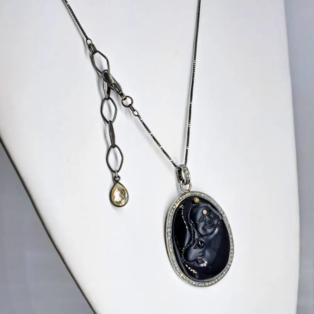 Outlet ?Happy Abundance’ 24’’-26’’ Necklace - Obsidian Diamond Black Sterling Quartz - Pendant