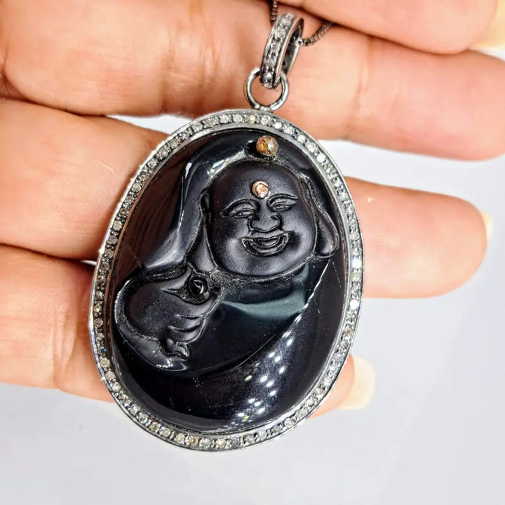 Outlet ?Happy Abundance’ 24’’-26’’ Necklace - Obsidian Diamond Black Sterling Quartz - Pendant