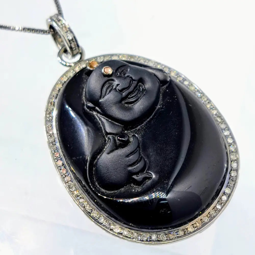 Outlet ?Happy Abundance’ 24’’-26’’ Necklace - Obsidian Diamond Black Sterling Quartz - Pendant