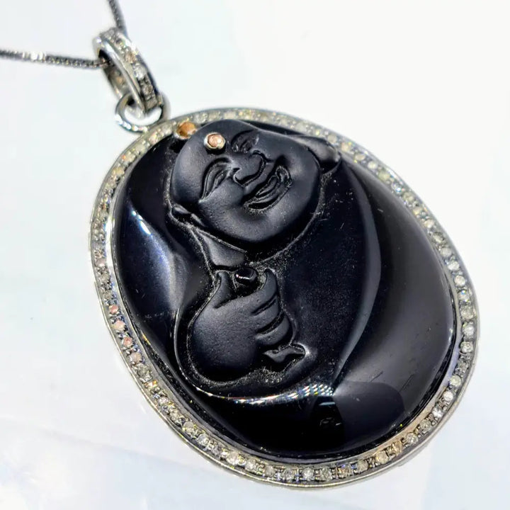 Outlet ?Happy Abundance’ 24’’-26’’ Necklace - Obsidian Diamond Black Sterling Quartz - Pendant