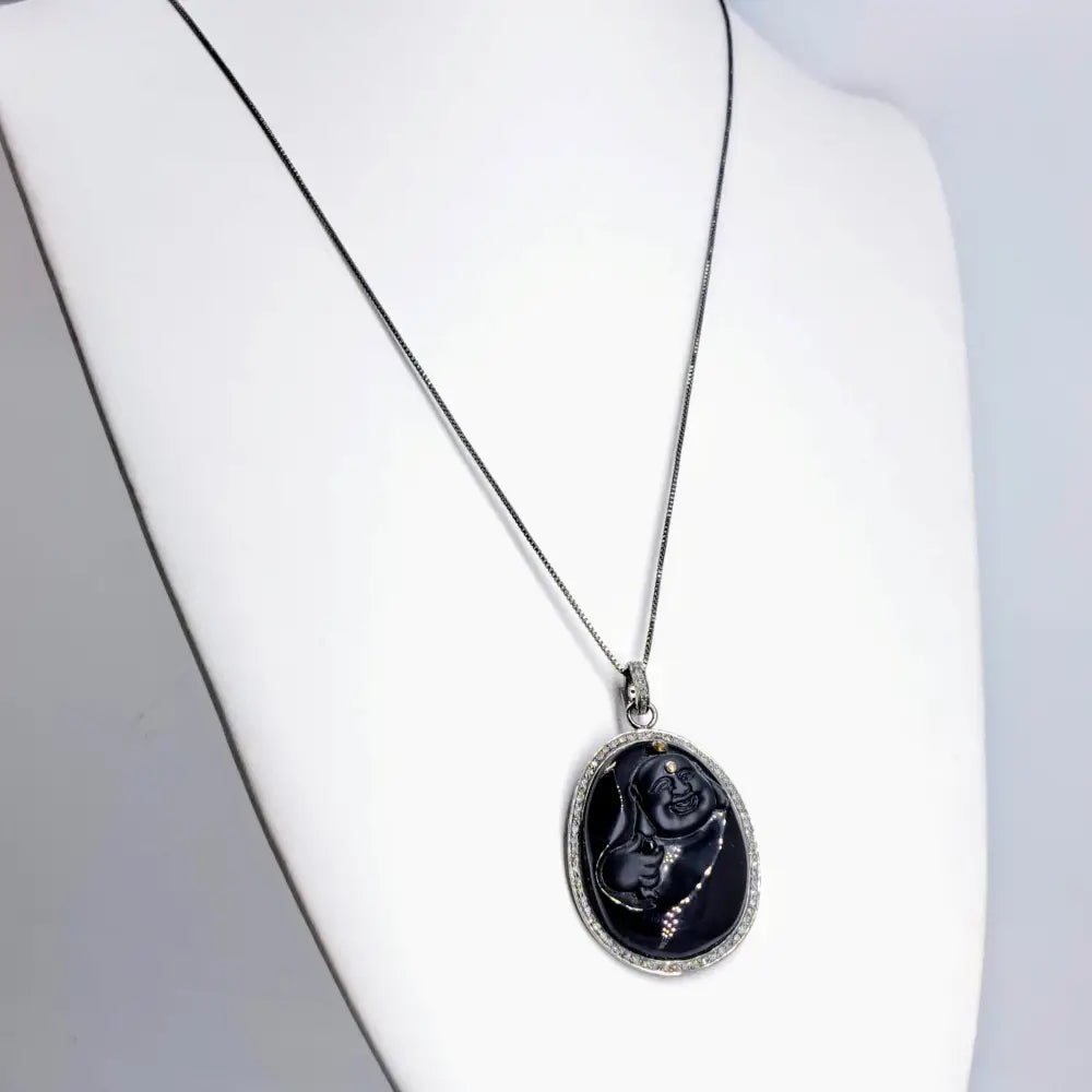 Outlet ?Happy Abundance’ 24’’-26’’ Necklace - Obsidian Diamond Black Sterling Quartz - Pendant