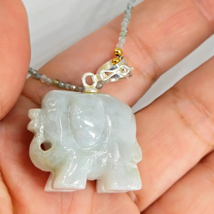 ?HArry Elephante’ Pendant/necklace - Jade Labradorite Sterling Gold - Necklace