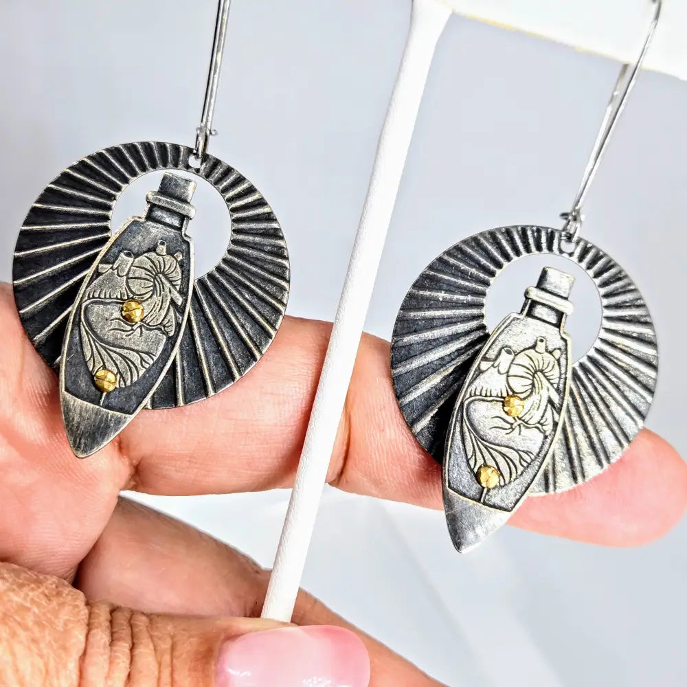 Heart Throb Earrings 2.75’’ Mixed Metals French Hook Upcycled