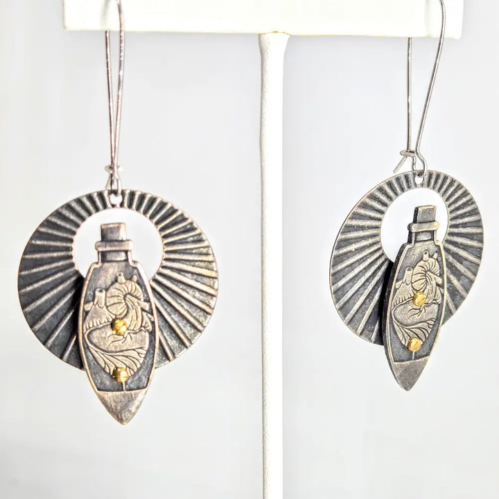 Heart Throb Earrings 2.75’’ Mixed Metals French Hook Upcycled