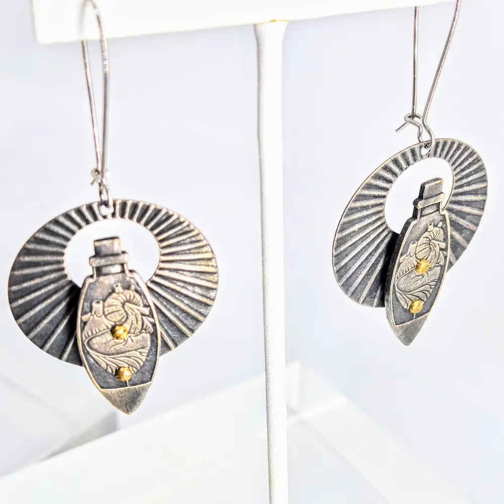 Heart Throb Earrings 2.75’’ Mixed Metals French Hook Upcycled