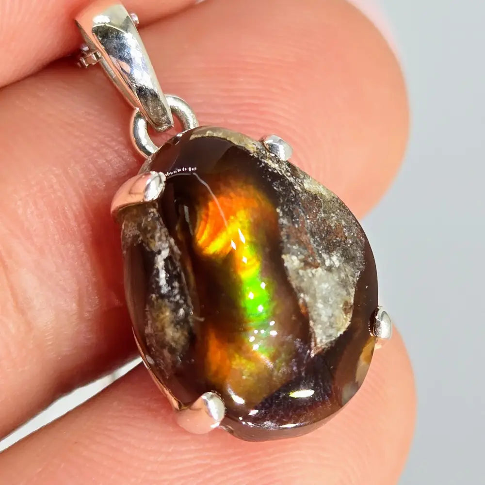 ?HEarts Afire’ Pendant Necklace - Mexican Fire Agate Sterling - #1 - Appx. 1’’ x.5’’ with Live Edge