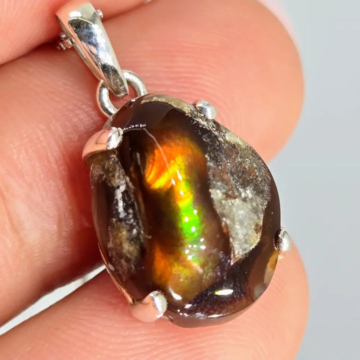 ?HEarts Afire’ Pendant Necklace - Mexican Fire Agate Sterling - #1 - Appx. 1’’ x.5’’ with Live Edge