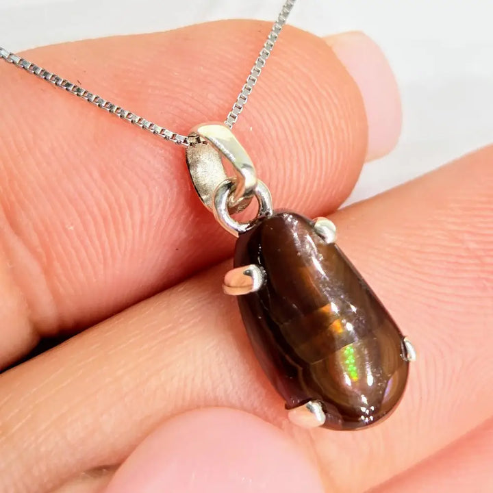 ?HEarts Afire’ Pendant Necklace - Mexican Fire Agate Sterling - #2 - Appx..75’’ x.5’’