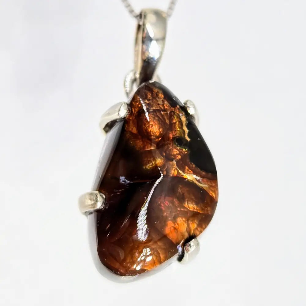 ?HEarts Afire’ Pendant Necklace - Mexican Fire Agate Sterling - #4 - Appx. 1’’ x.5’’