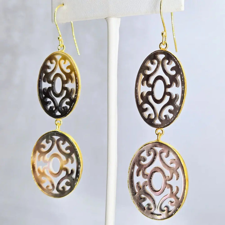 ?HEaven’s Gate #2’’ 3.5’’ Earrings - Tahitian Mother of Pearl 18k Gold Sterling
