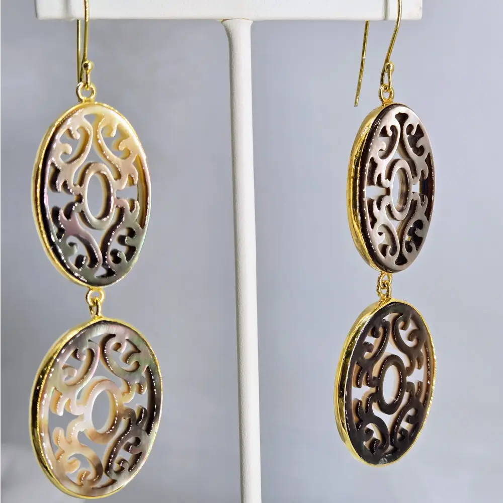 ?HEaven’s Gate #2’’ 3.5’’ Earrings - Tahitian Mother of Pearl 18k Gold Sterling