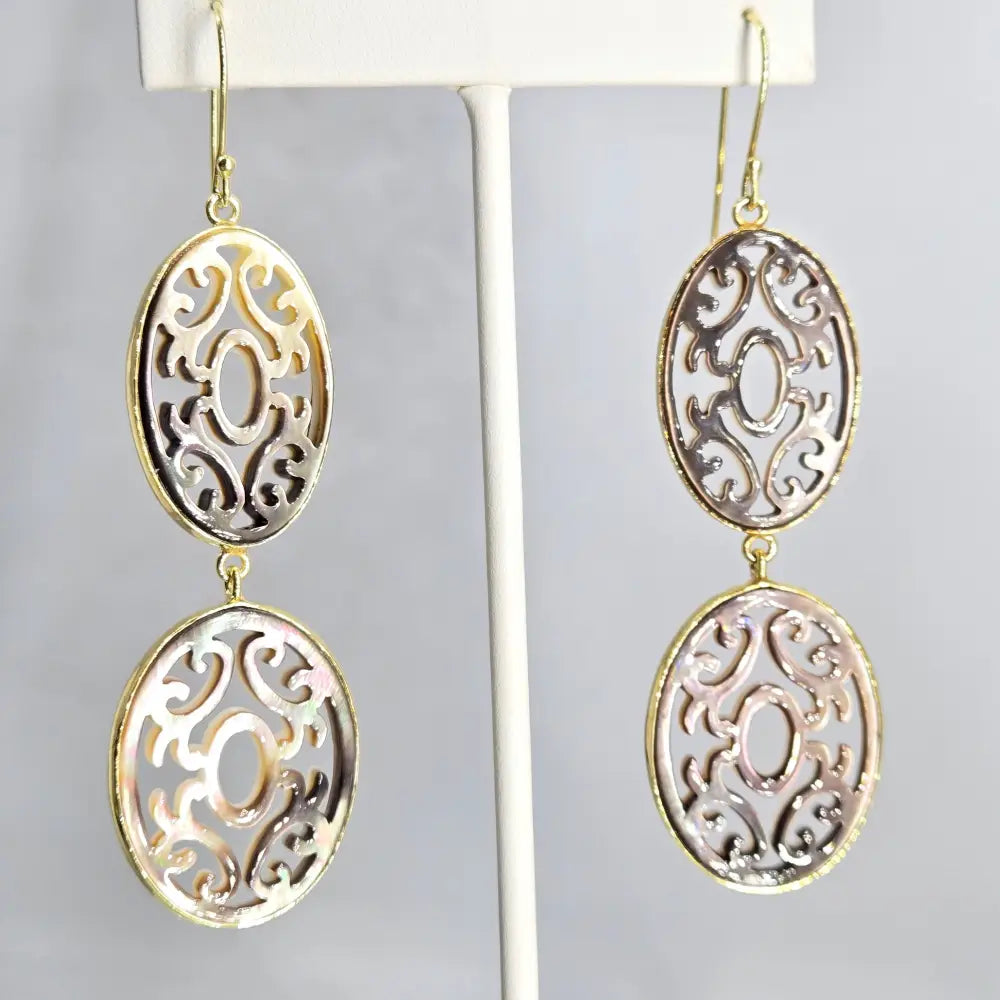 ?HEaven’s Gate #2’’ 3.5’’ Earrings - Tahitian Mother of Pearl 18k Gold Sterling