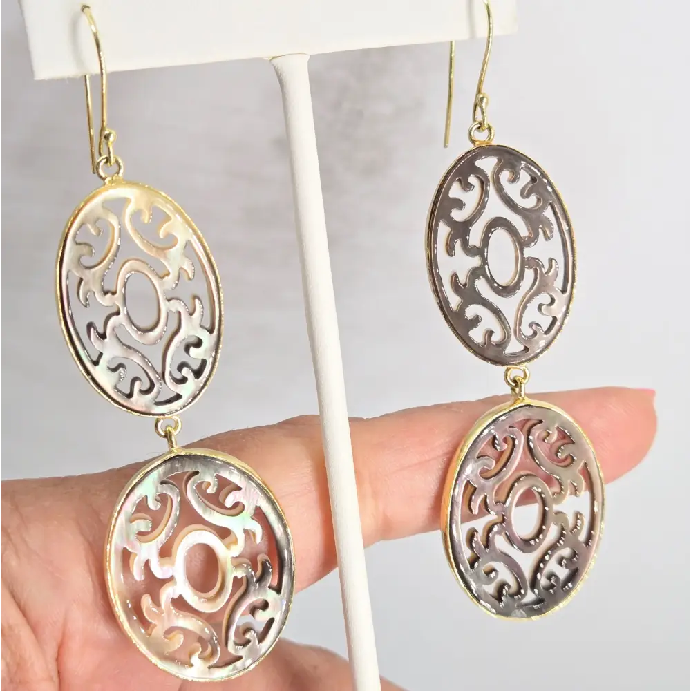 ?HEaven’s Gate #2’’ 3.5’’ Earrings - Tahitian Mother of Pearl 18k Gold Sterling