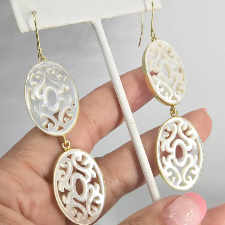 ?HEaven’s Gate’ Earrings - South Seas Mother of Pearl 18k Gold Sterling