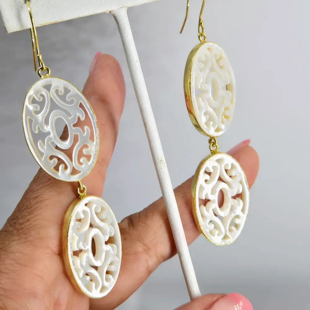 ?HEaven’s Gate’ Earrings - South Seas Mother of Pearl 18k Gold Sterling