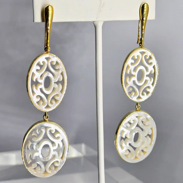 ?HEaven’s Gate’ Earrings - South Seas Mother of Pearl 18k Gold Sterling