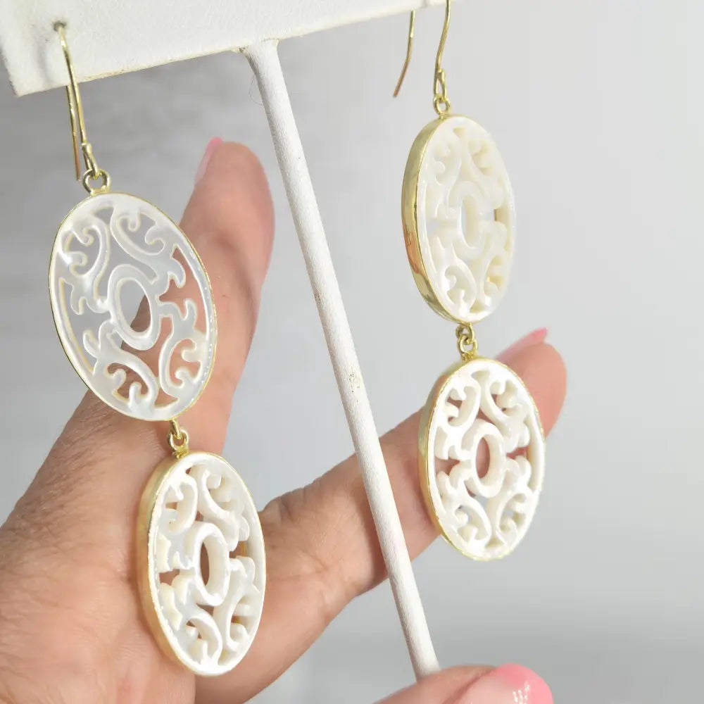 ?HEaven’s Gate’ Earrings - South Seas Mother of Pearl 18k Gold Sterling