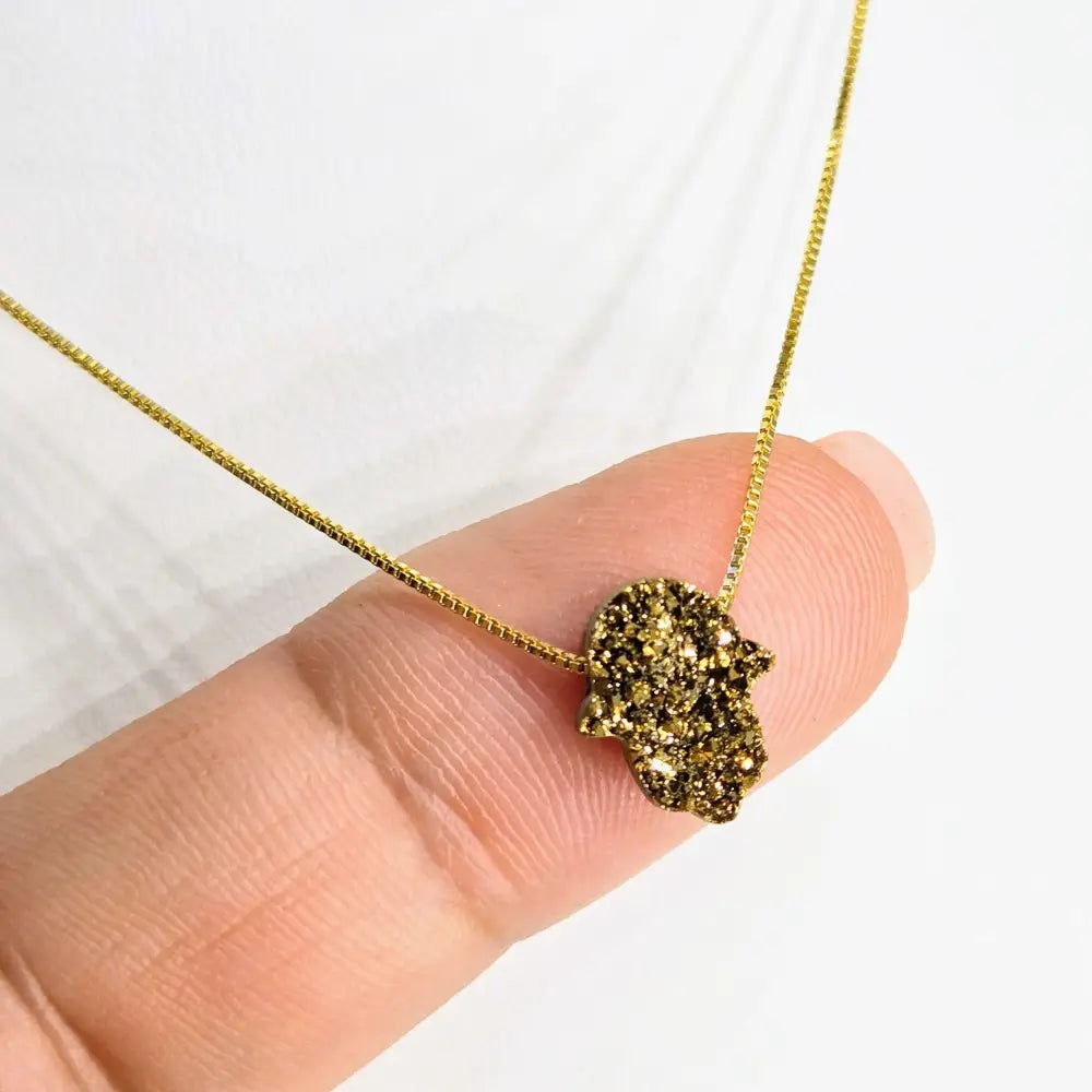 ?HElping Hand’ 16’’ Necklace - (choose your Favorite!) Druzy Anti-tarnish Sterling - #7) Gold