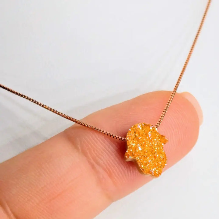 ?HElping Hand’ 16’’ Necklace - (choose your Favorite!) Druzy Anti-tarnish Sterling - #9) Rose Gold / Tangerine