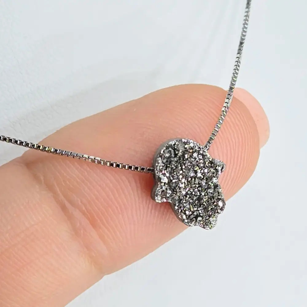 ?HElping Hand’ 16’’ Necklace - (choose your Favorite!) Druzy Anti-tarnish Sterling - #2) Silver