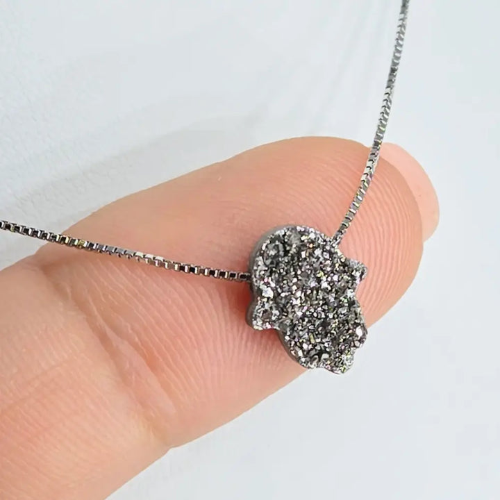 ?HElping Hand’ 16’’ Necklace - (choose your Favorite!) Druzy Anti-tarnish Sterling - #2) Silver