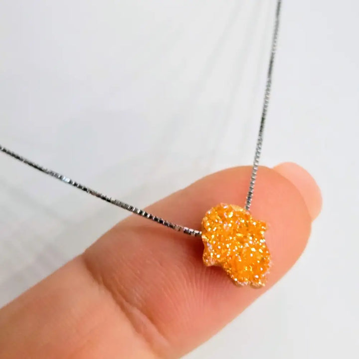 ?HElping Hand’ 16’’ Necklace - (choose your Favorite!) Druzy Anti-tarnish Sterling - #8) Silver / Tangerine
