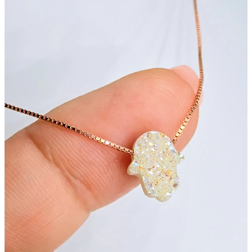?HElping Hand’ 16’’ Necklace - (choose your Favorite!) Druzy Anti-tarnish Sterling - #1) Rose Gold / White