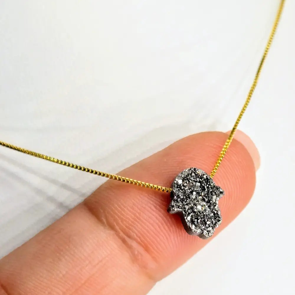 ?HElping Hand’ 16’’ Necklace - (choose your Favorite!) Druzy Anti-tarnish Sterling - #6) Gold / Grey