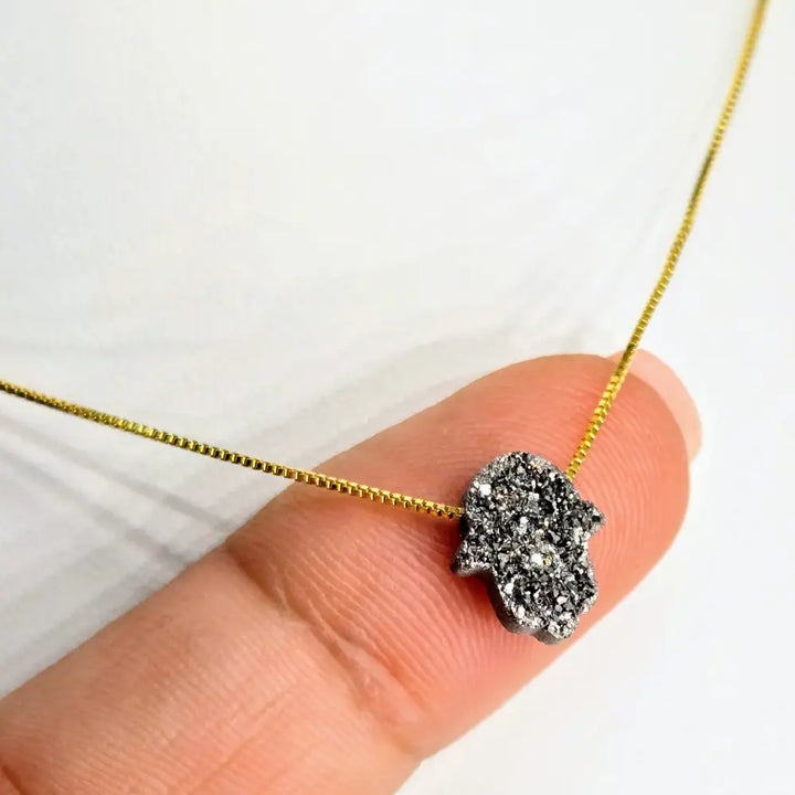 ?HElping Hand’ 16’’ Necklace - (choose your Favorite!) Druzy Anti-tarnish Sterling - #6) Gold / Grey