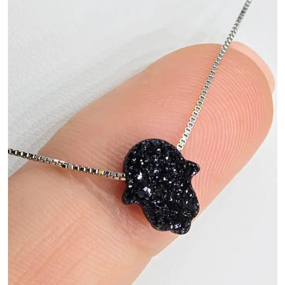 ?HElping Hand’ 16’’ Necklace - (choose your Favorite!) Druzy Anti-tarnish Sterling - #4) Silver / Black