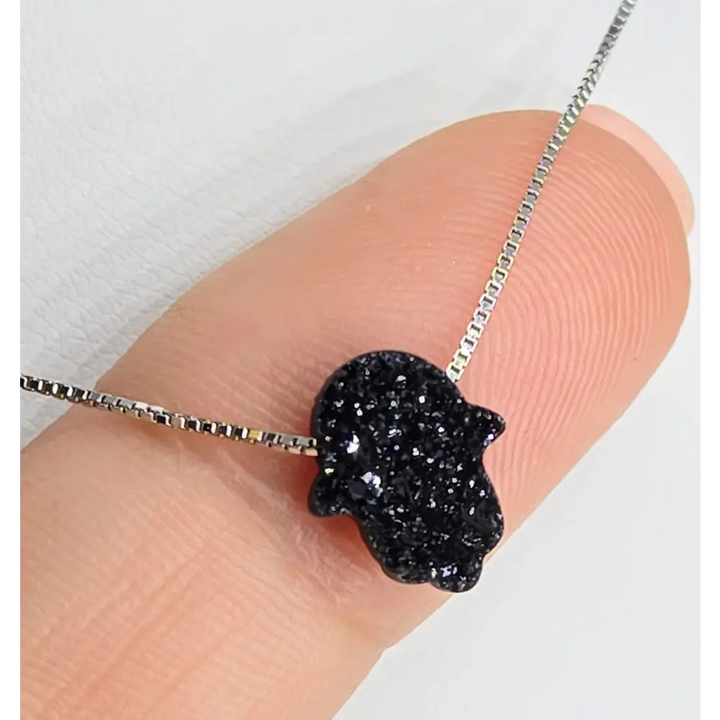?HElping Hand’ 16’’ Necklace - (choose your Favorite!) Druzy Anti-tarnish Sterling - #4) Silver / Black