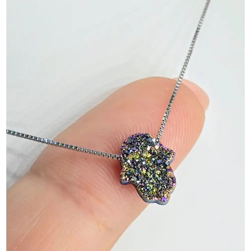 ?HElping Hand’ 16’’ Necklace - (choose your Favorite!) Druzy Anti-tarnish Sterling - #3) Silver / Peacock