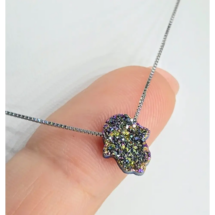 ?HElping Hand’ 16’’ Necklace - (choose your Favorite!) Druzy Anti-tarnish Sterling - #3) Silver / Peacock