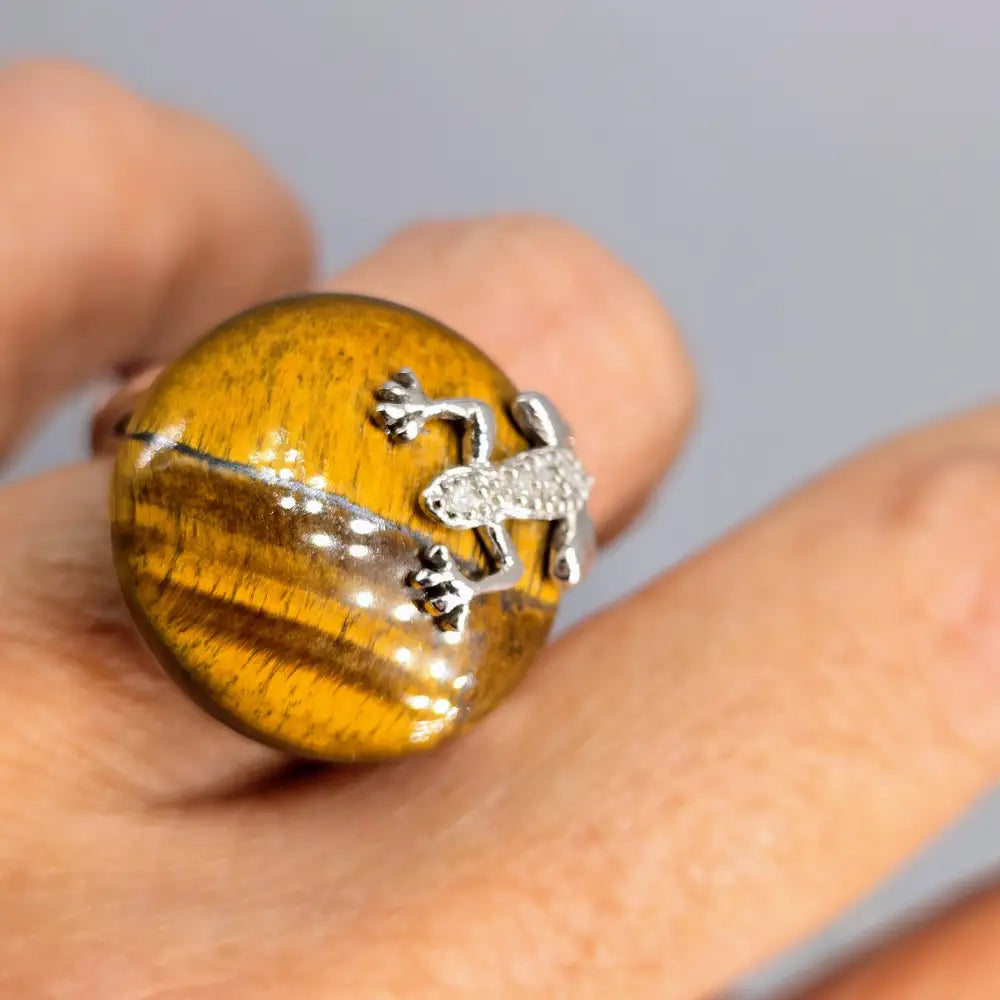?HEy Froggie!’ Sz 7 Ring - Diamonds Tiger Eye Anti-tarnish Sterling