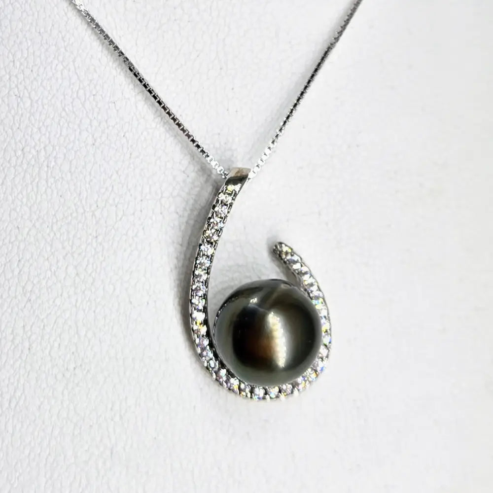 ?HOoked on Tahitians’ Pendant Necklace - Tahitian Pearl Zircon Crystals Anti-tarnish Sterling
