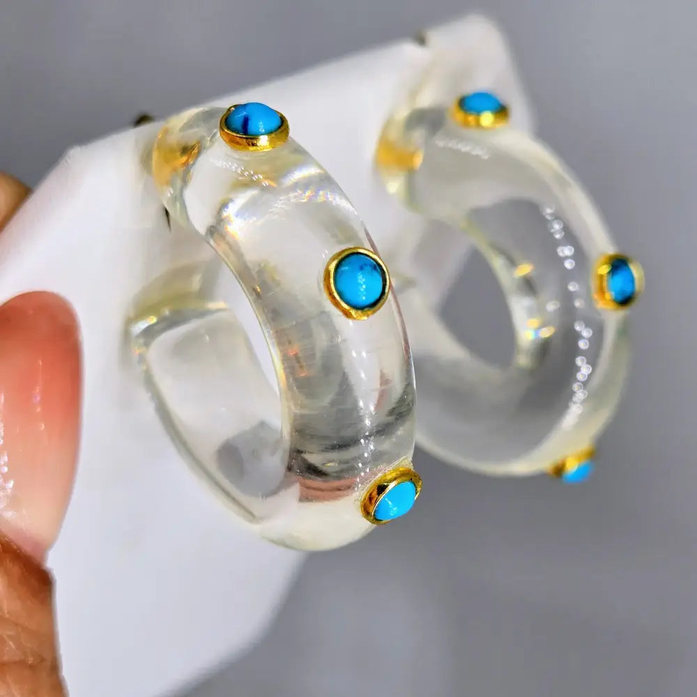 ?DOttie Hoops!’ 1.5’’ Earrings - Choose your Color! Resin Horn Semi-precious Stones Hypoallergenic Posts - Clear