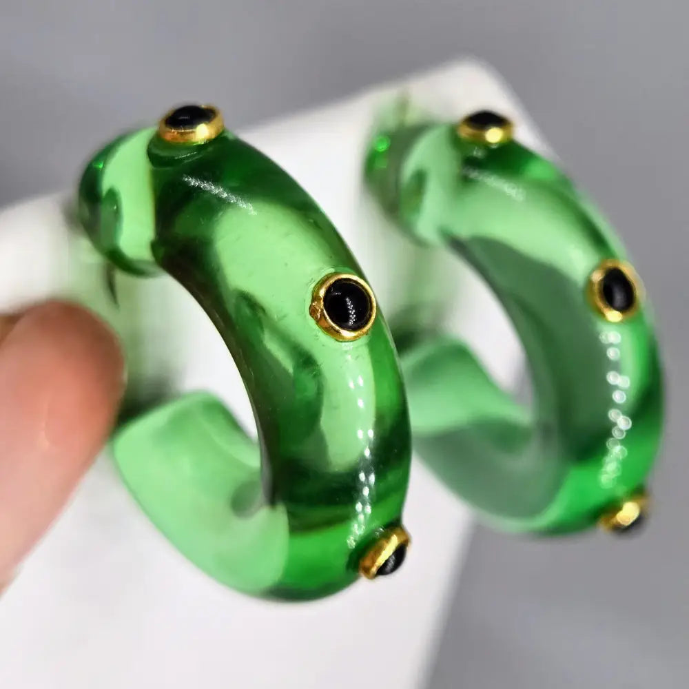 ?DOttie Hoops!’ 1.5’’ Earrings - Choose your Color! Resin Horn Semi-precious Stones Hypoallergenic Posts - Green
